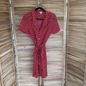 Size Large Red with White Artsy Polka Dots belted midi dress a new day, romantic